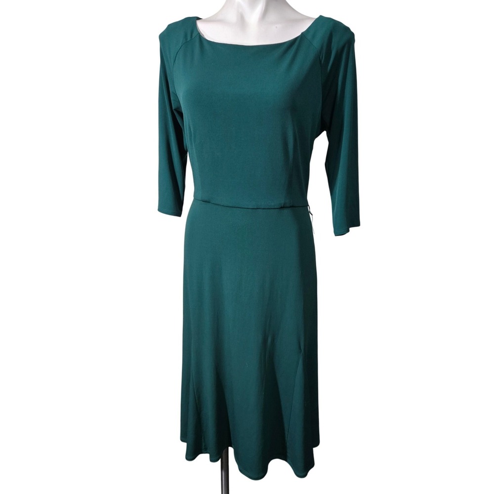 Jessica Howard Green Boat Neck 3/4 Sleeve Midi Dress Size 14 fall office
